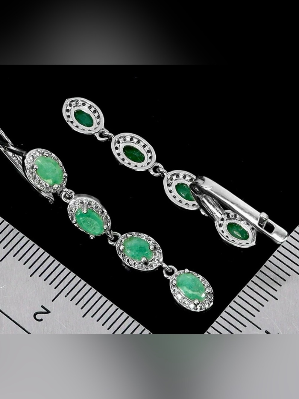 3.81ct Emerald Topaz white Dangle Earrings 925 Silver Genuine Authentic Natural - Picture 10 of 11